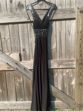 Morgan & Co. Black Full length Gown with Sequin Embellished Waist Sz 9/10